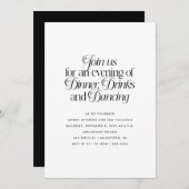 Minimalistische diner, drankjes en dansen  kaart (Voorkant / Achterkant)