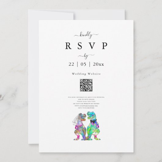 Minimalistische dinosaurus thema bruiloft kaart (Achterkant)