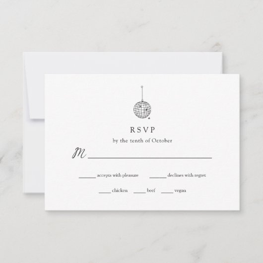 Minimalistische Disco Ball bruiloft | Maaltijdkeuz RSVP Kaartje (Voorkant)