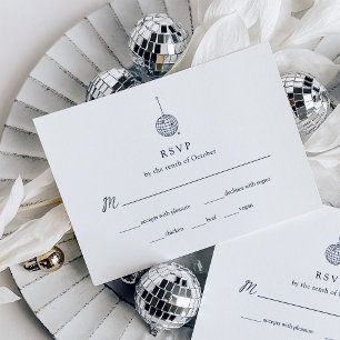 Minimalistische Disco Ball bruiloft   Maaltijdkeuz RSVP Kaartje