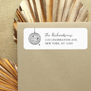 Minimalistische Disco Ball Zwart-wit bruiloft Etiket