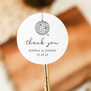 Minimalistische Disco Ball Zwart-wit bruiloft Ronde Sticker