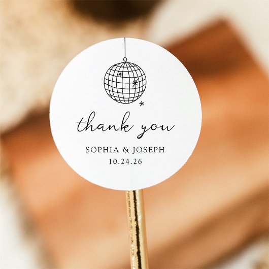Minimalistische Disco Ball | Zwart-wit bruiloft Ronde Sticker