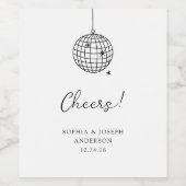 Minimalistische Disco Ball | Zwart-wit bruiloft Wijn Etiket (Enkel label)