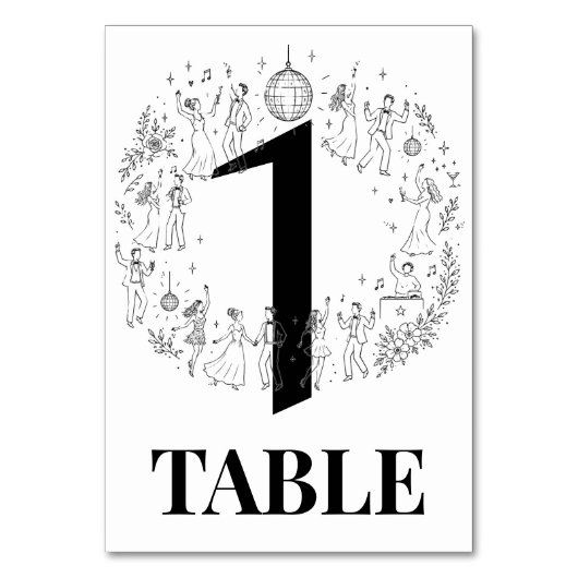 Minimalistische Disco Party Trouwtafel Nummers Kaart (Voorkant)