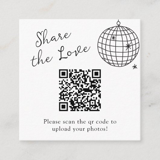 Minimalistische discobal | QR Code Deel de Liefde Informatiekaartje (Voorkant)