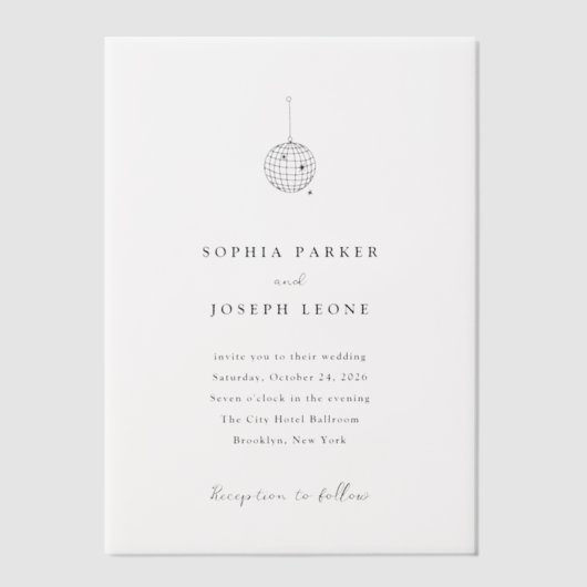 Minimalistische discobal | Trouwen transparant Vellum Uitnodigingen (Voorkant)