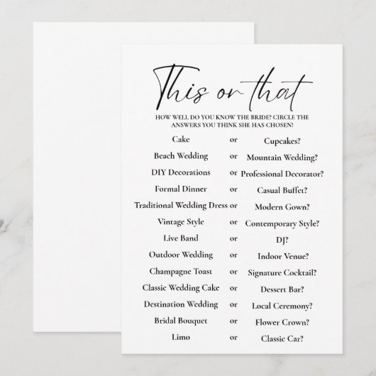 Minimalistische dit of dat Vrijgezellenfeest spel  (Voorkant / Achterkant)