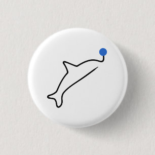 Minimalistische dolfijn éénlijnige kunst met blauw ronde button 3,2 cm