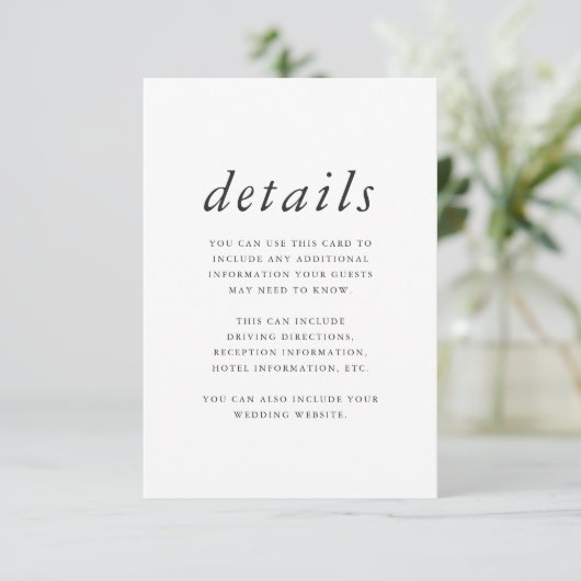 Minimalistische Donker Grijs en Wit Trouwdetails Informatiekaartje (Staand voorkant)