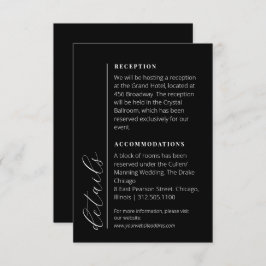 Minimalistische donker zwart-wit bruiloft info informatiekaartje