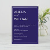 Minimalistische donkerblauwe bruiloft uitnodiging  (Staand voorkant)