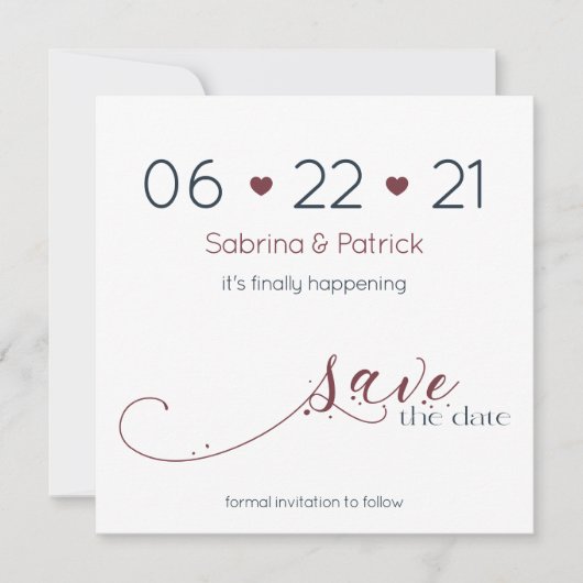 Minimalistische donkerblauwe en bordeauxrode 'Save Kaart (Voorkant)