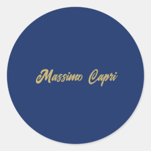 Minimalistische donkerblauwe gouden kleur eigen na ronde sticker