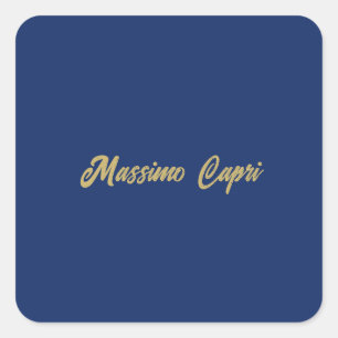 Minimalistische donkerblauwe gouden kleur eigen na vierkante sticker