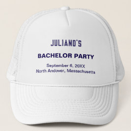 Minimalistische donkerblauwe tekst vrijgezellenfee trucker pet