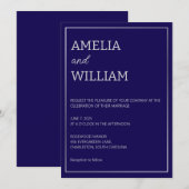 Minimalistische donkerblauwe trouwuitnodiging temp kaart (Voorkant / Achterkant)