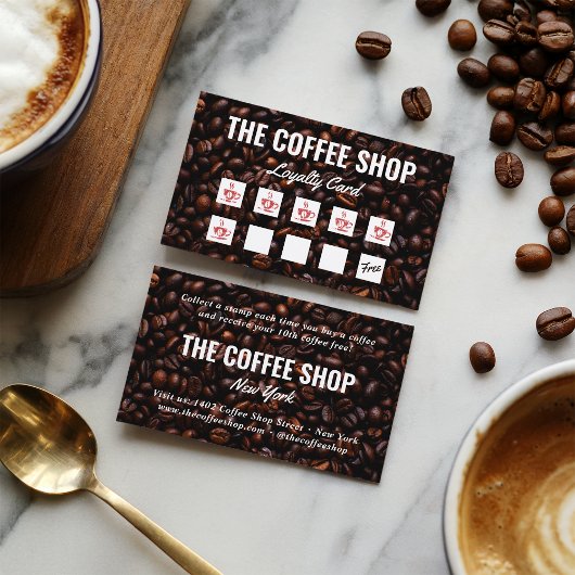 Minimalistische donkerbruine koffiebonen coffeesho klantenkaartje