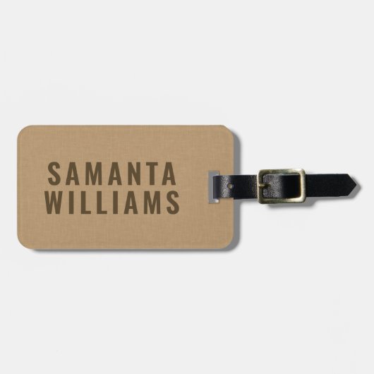 Minimalistische donkerbruine typografie op beige l bagagelabel (Voorkant horizontaal)