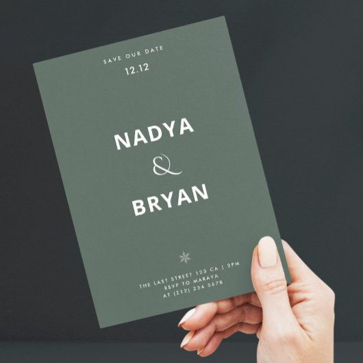 Minimalistische Donkere groene QR Code Winter Wedd Kaart