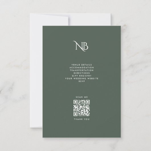 Minimalistische Donkere groene QR Code Winter Wedd Kaart (Achterkant)