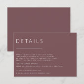 Minimalistische Donkere Roze Trouwdetails Kaart (Voorkant / Achterkant)