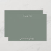 Minimalistische Donkere Sage Green Script Weddensc Bedankkaart (Voorkant / Achterkant)