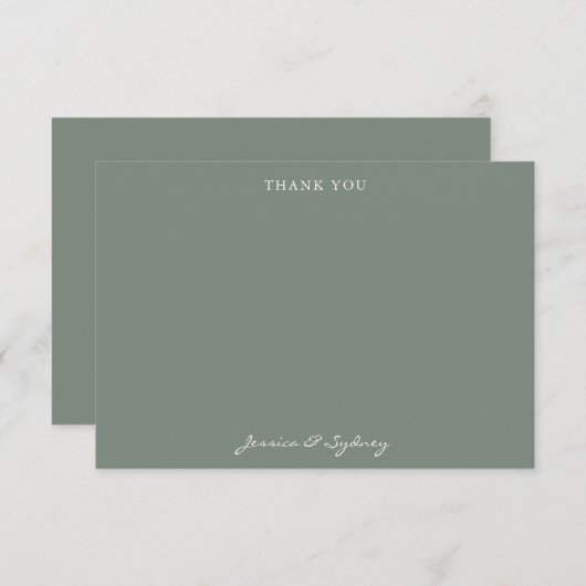 Minimalistische Donkere Sage Green Script Weddensc Bedankkaart (Voorkant / Achterkant)