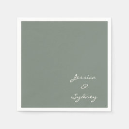 Minimalistische Donkere Sage Green Script Weddensc Servet