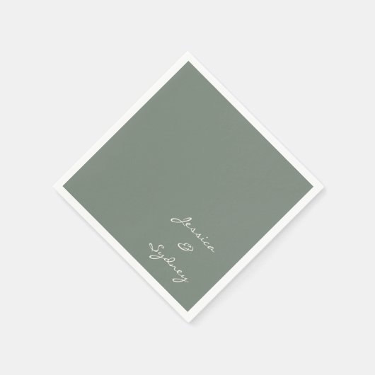 Minimalistische Donkere Sage Green Script Weddensc Servet (Hoek)