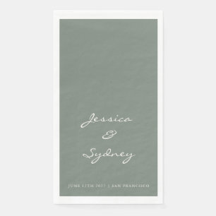 Minimalistische Donkere Sage Green Script Weddensc Servet