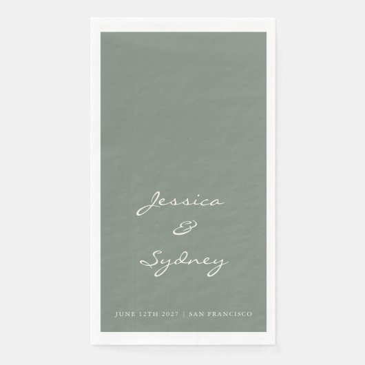 Minimalistische Donkere Sage Green Script Weddensc Servet (Voorkant)