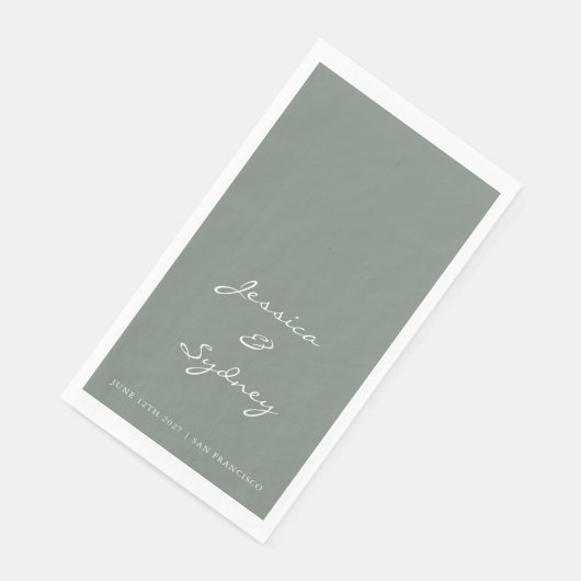Minimalistische Donkere Sage Green Script Weddensc Servet (Hoek)