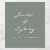 Minimalistische Donkere Sage Green Script Weddensc Wijn Etiket (Enkel label)