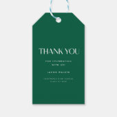 Minimalistische donkergroene afstudeerfeest bedank cadeaulabel (Voorkant)