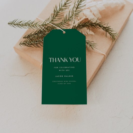 Minimalistische donkergroene afstudeerfeest bedank cadeaulabel