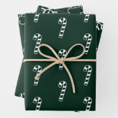 Minimalistische donkergroene snoepriet santa sneeu inpakpapier vel (In situ)