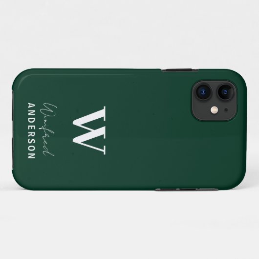 Minimalistische donkergroene stijlvolle monogram a Case-Mate iPhone case (Achterkant (horizontaal))