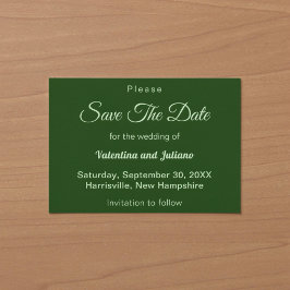 Minimalistische donkergroene trouwkaart 'Save The Save The Date