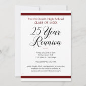 Minimalistische donkerrood & wit 25 jaar klasse re kaart (Voorkant)