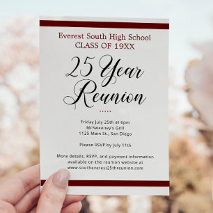 Minimalistische donkerrood & wit 25 jaar klasse re kaart