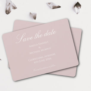 Minimalistische donkerroze en wit save the date