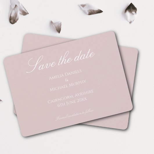 Minimalistische donkerroze en wit save the date