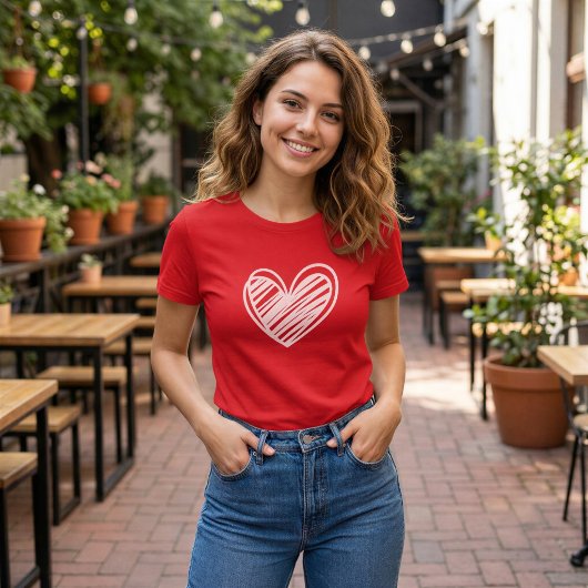 Minimalistische Doodle Hart Rode T-Shirt voor Vrou