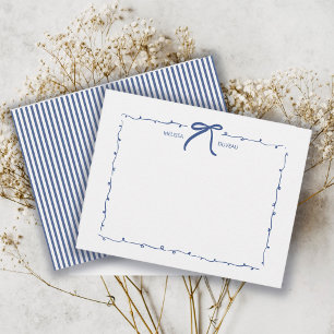 Minimalistische Doodle Strik Coquette Blau Geperso Notitiekaartje