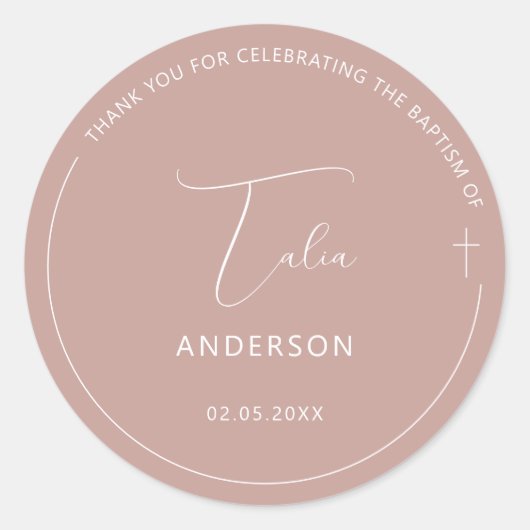 Minimalistische doop Eenvoudig Cross Pink Ronde Sticker (Voorkant)