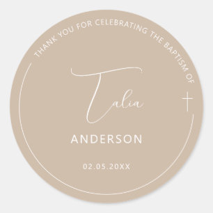 Minimalistische doop Eenvoudig kruis Beige Ronde Sticker