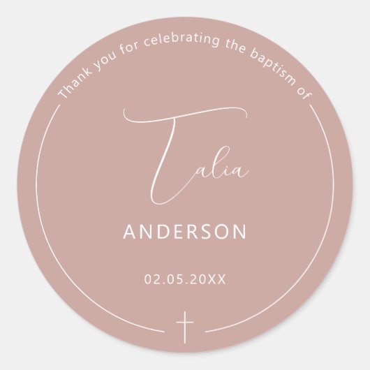 Minimalistische Doop Eenvoudig Kruis Roze Ronde Sticker (Voorkant)