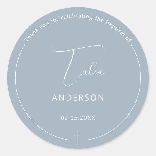 Minimalistische doop eenvoudige kruis blauw ronde sticker (Voorkant)