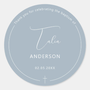 Minimalistische doop eenvoudige kruis blauw ronde sticker